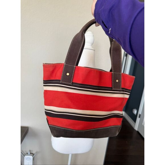 Kate Spade Y2K Canvas Tote Bucket Bag Red Brown - Picture 2 of 5